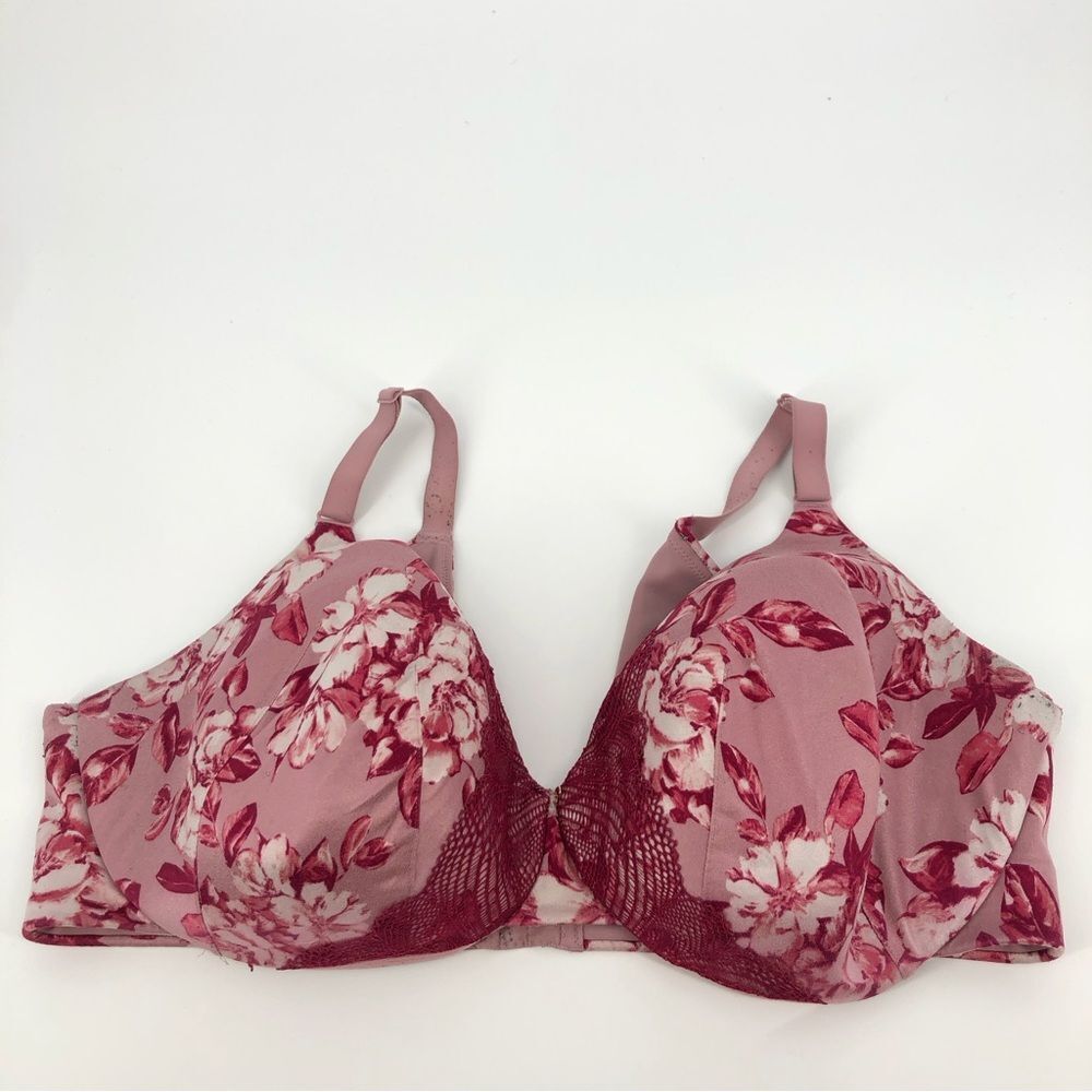 Cacique Lightly Lined Full‎ Coverage Bra 46DD Pink Floral